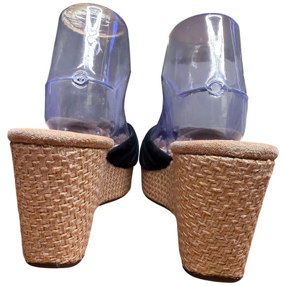 UGG Alvina Women's 7 Black Leather Suede Beige Wedge Heel Slip On Sandal Comfort - Picture 8 of 13